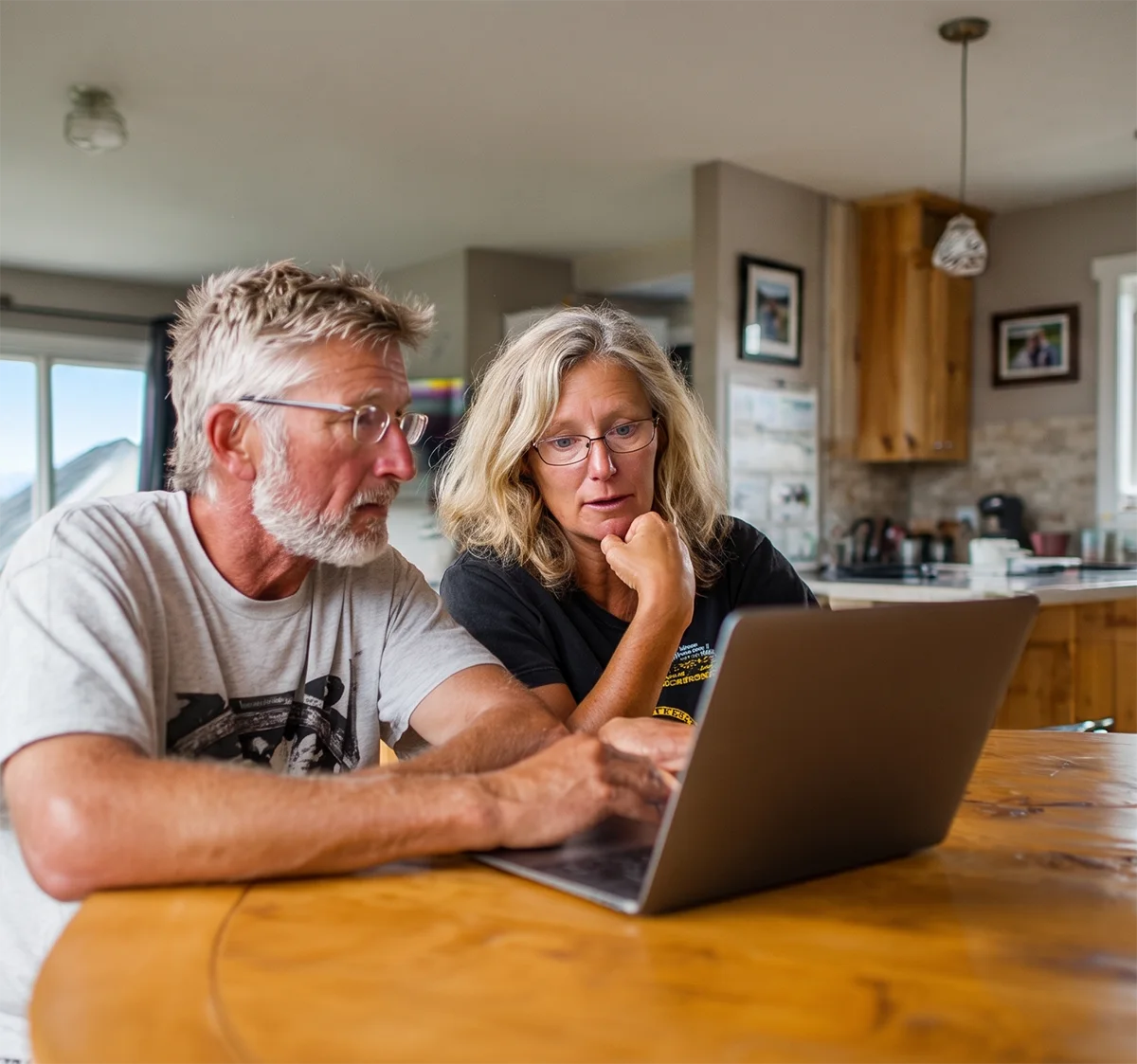 Perplexed man using laptop